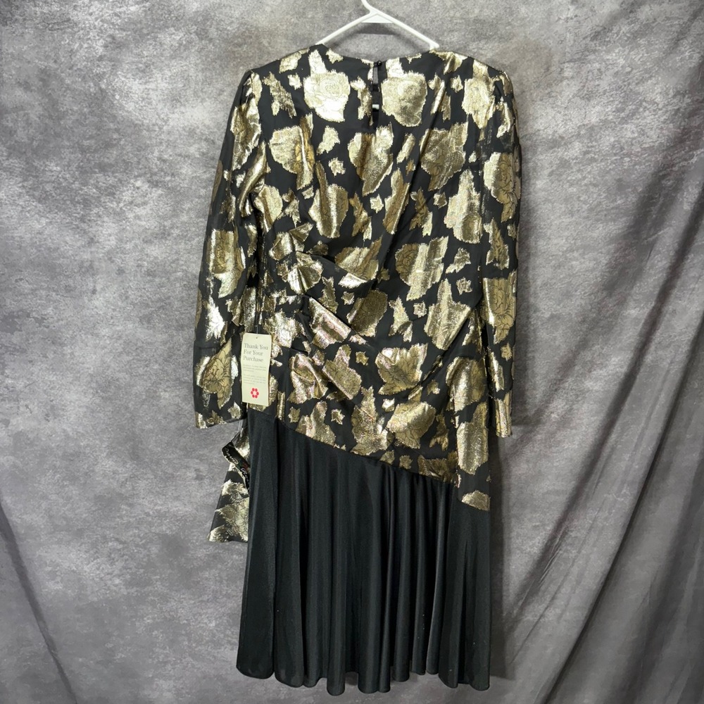David Rose Vintage 80s Gold Metallic Brocade Floral Dress Size 16 Party Glam - Picture 3 of 15